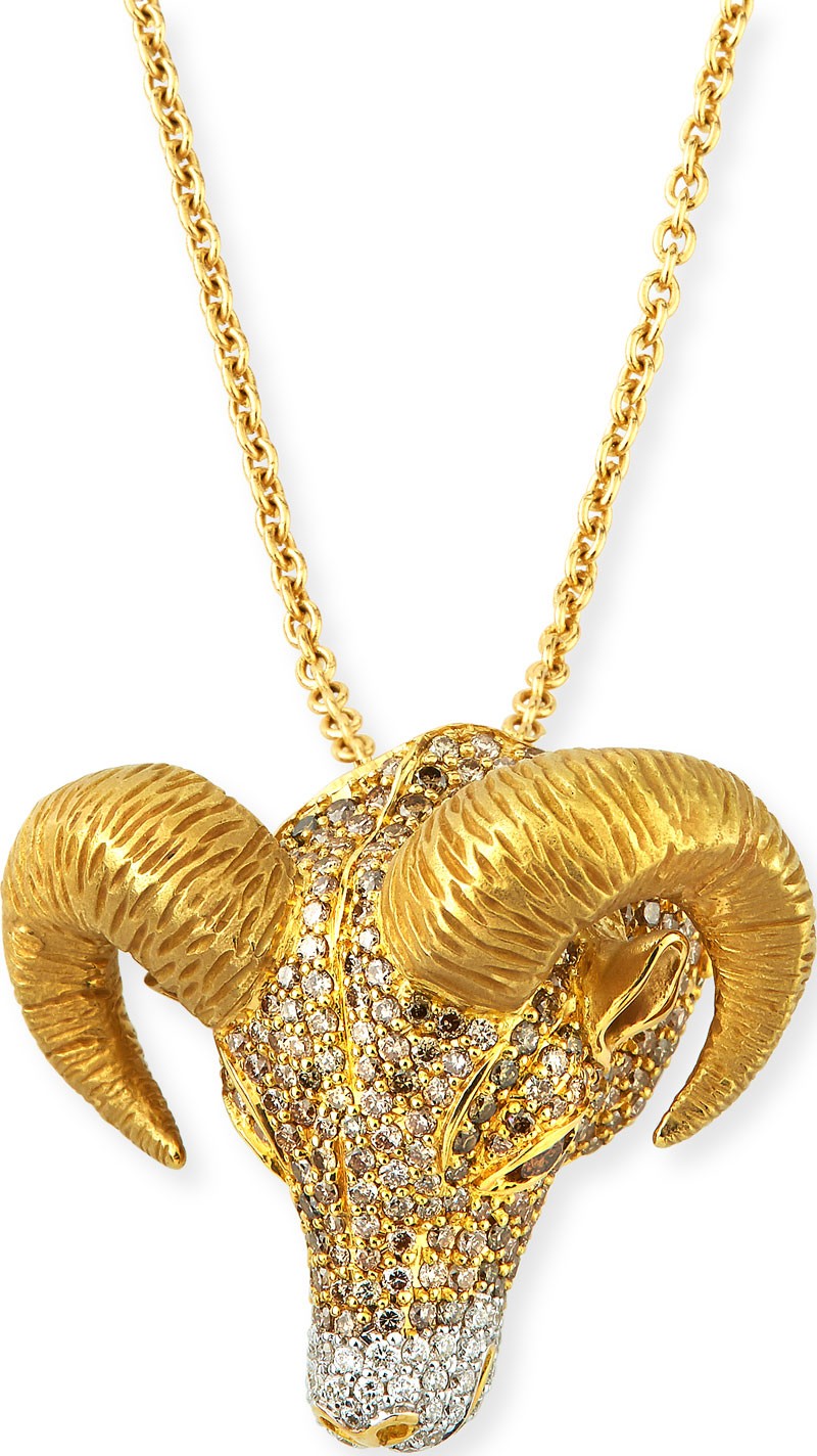 Roberto Coin 18k Diamond Pave Ram Pendant Necklace