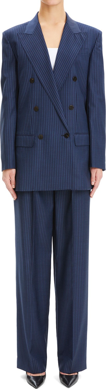 Theory Striped Double-Breasted Wool Blazer