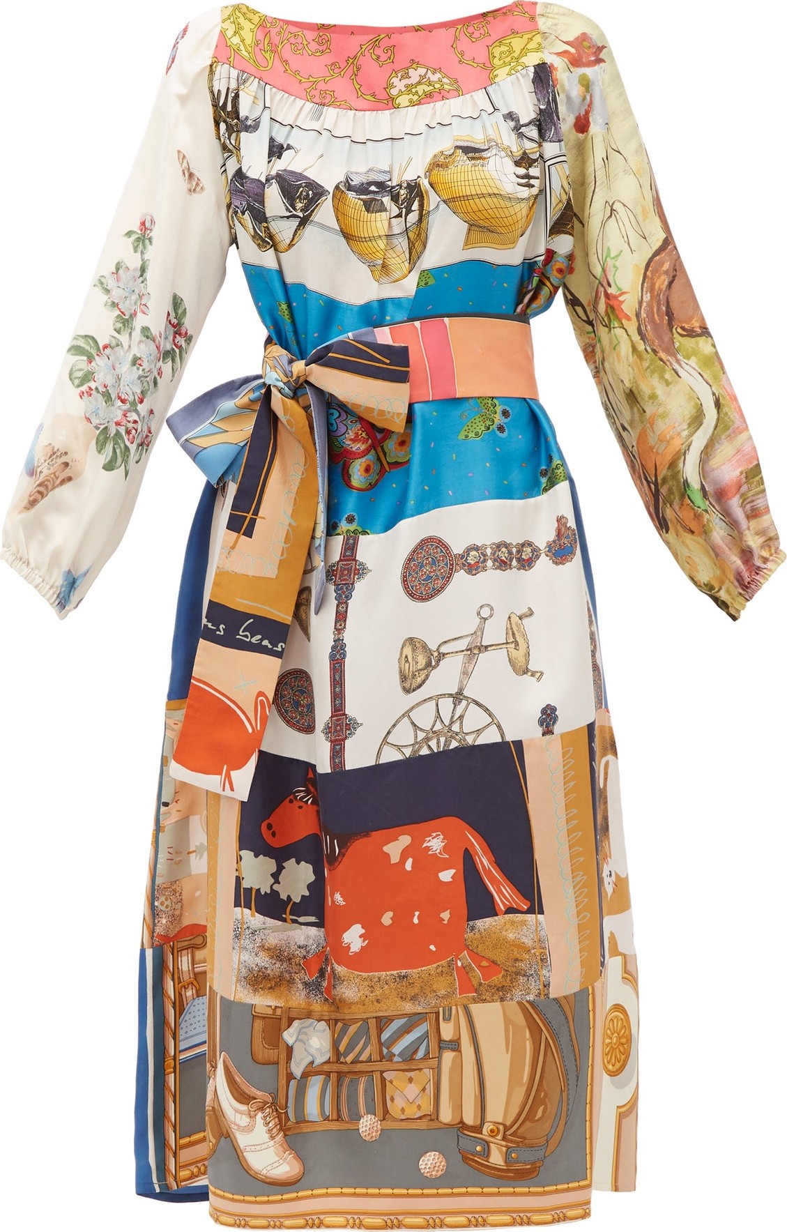 Rianna + Nina Vintage tie-waist patchwork silk dress