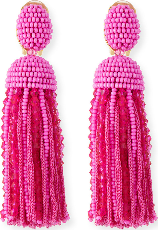 Oscar De La Renta Short Clip-On Bead & Silk Tassel Earrings