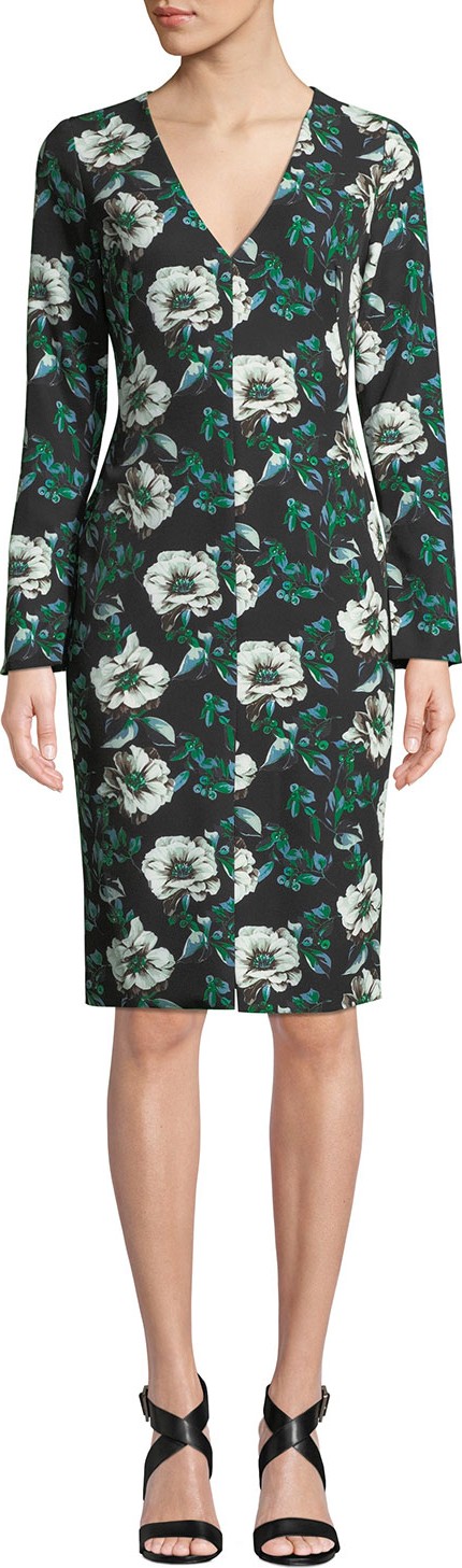Black Halo Sambora Floral V-Neck Dress