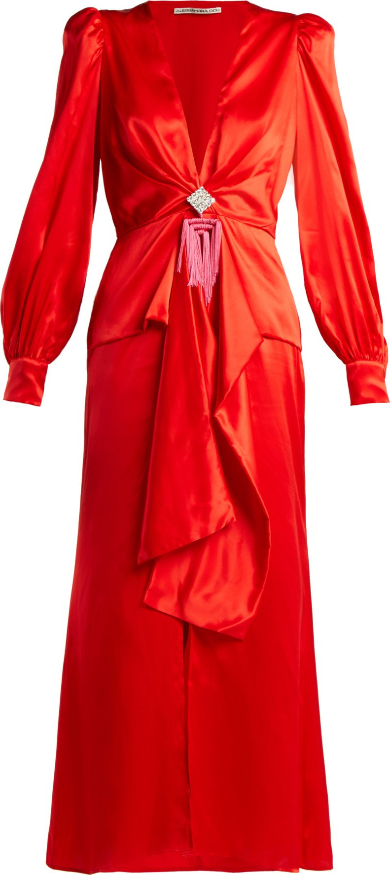 Alessandra Rich V-neck crystal-embellished silk-satin dress