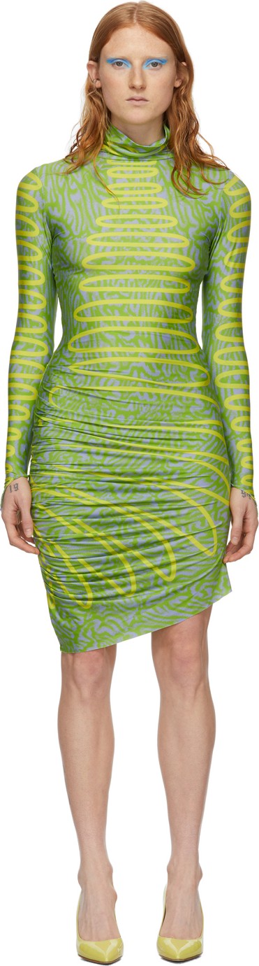 Maisie Wilen Green & Yellow Turtleneck Dress