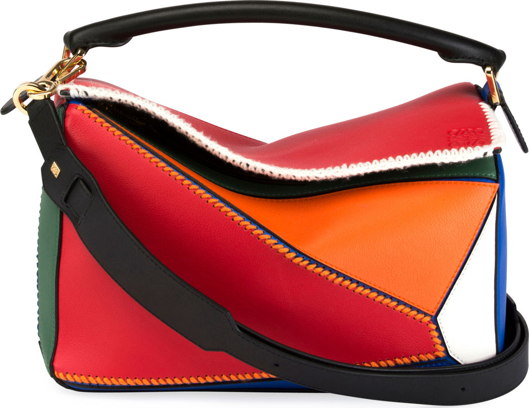 LOEWE Puzzle Patchwork Colorblock Leather Satchel Bag