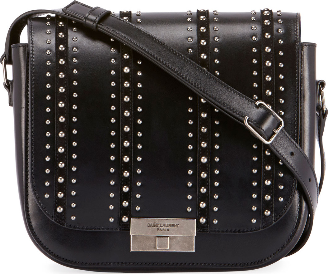Saint Laurent Betty Stud-Stripe Leather Flap Crossbody Messenger Bag