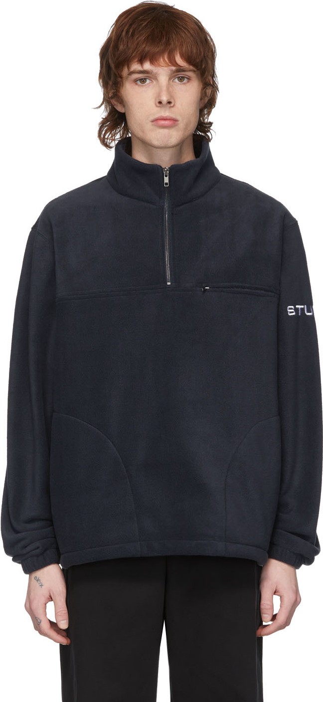 Stussy Navy Half-Zip Mock Sweater