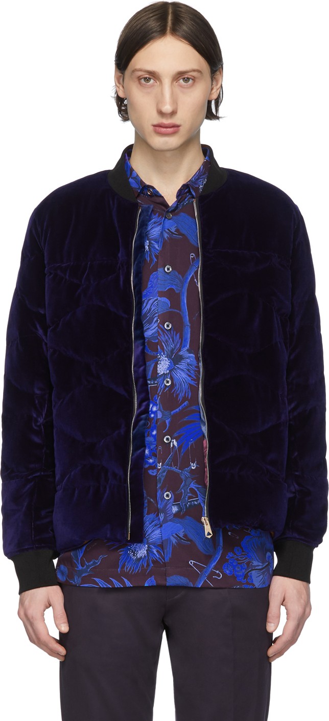 Paul Smith Navy Down Velvet Bomber Jacket