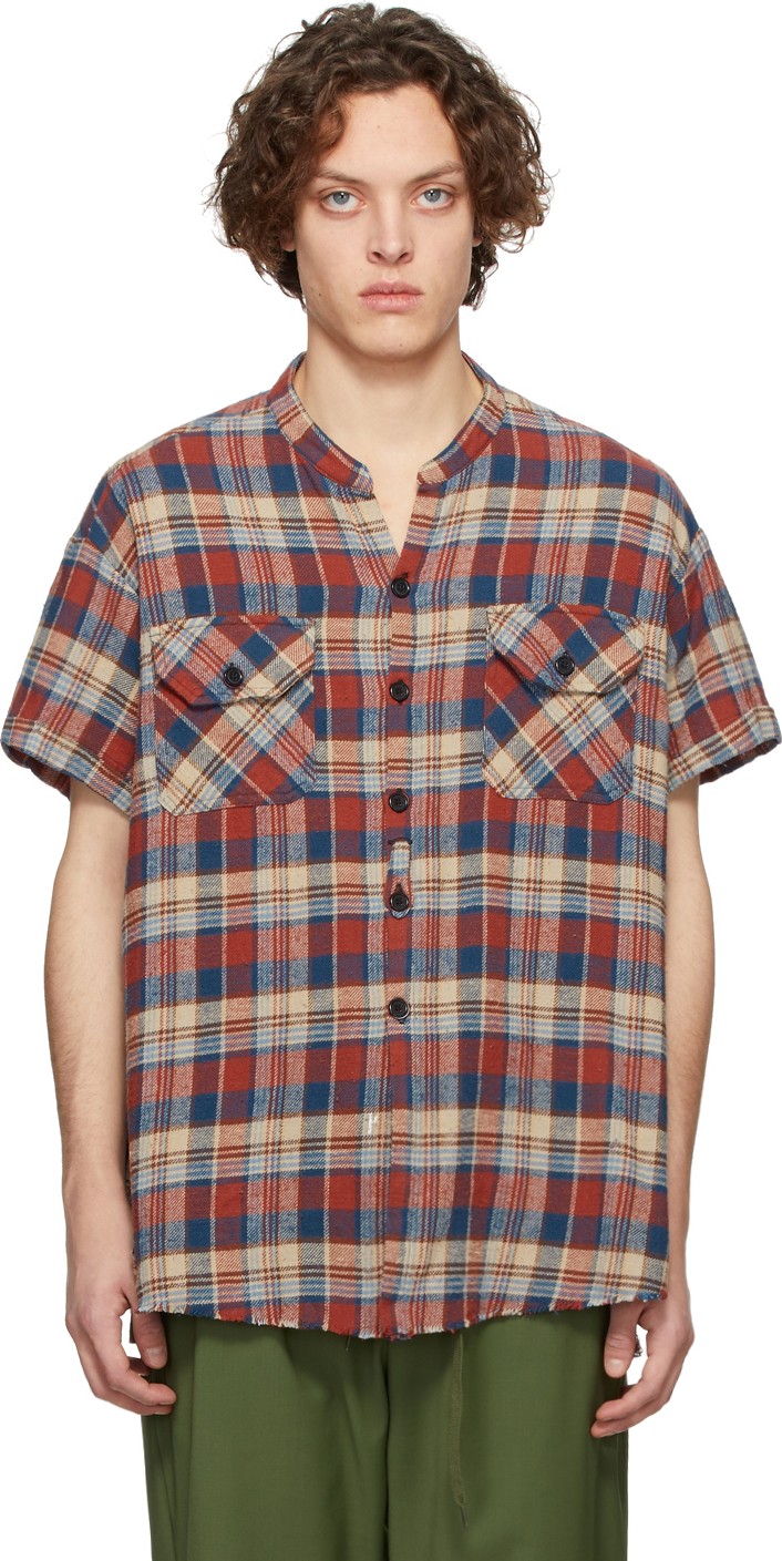 Greg Lauren Red & Blue Classic Studio Cowboy Short Sleeve Shirt