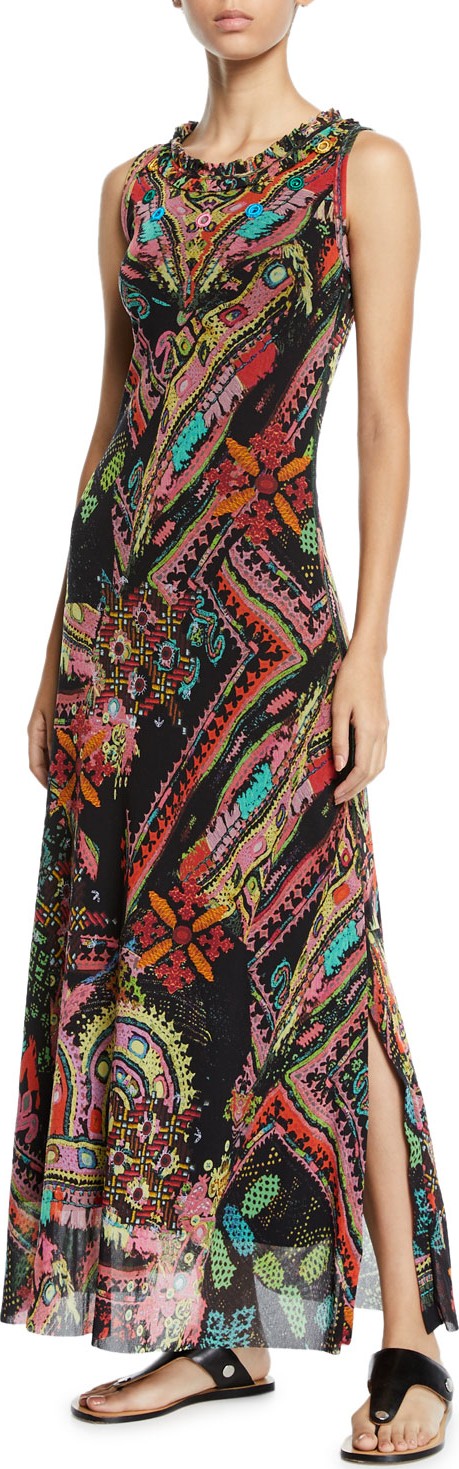 Fuzzi Cross-Stitch Mirror Collage Embroidered Maxi Dress