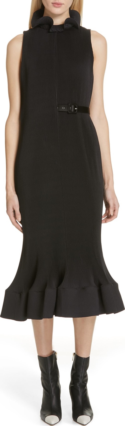 Tibi Plissé Ruffle Hem Sheath Dress