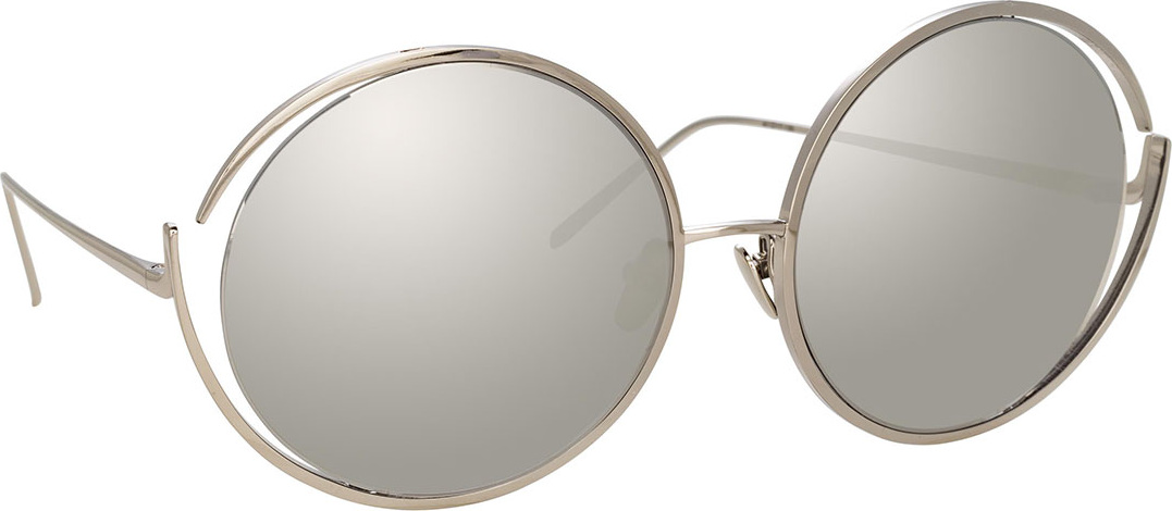 Linda Farrow Round Open-Temple Mirrored Sunglasses, White Pattern