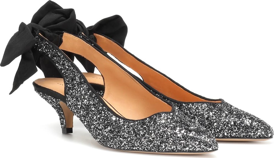 Ganni Bow Kitten Heel glitter pumps