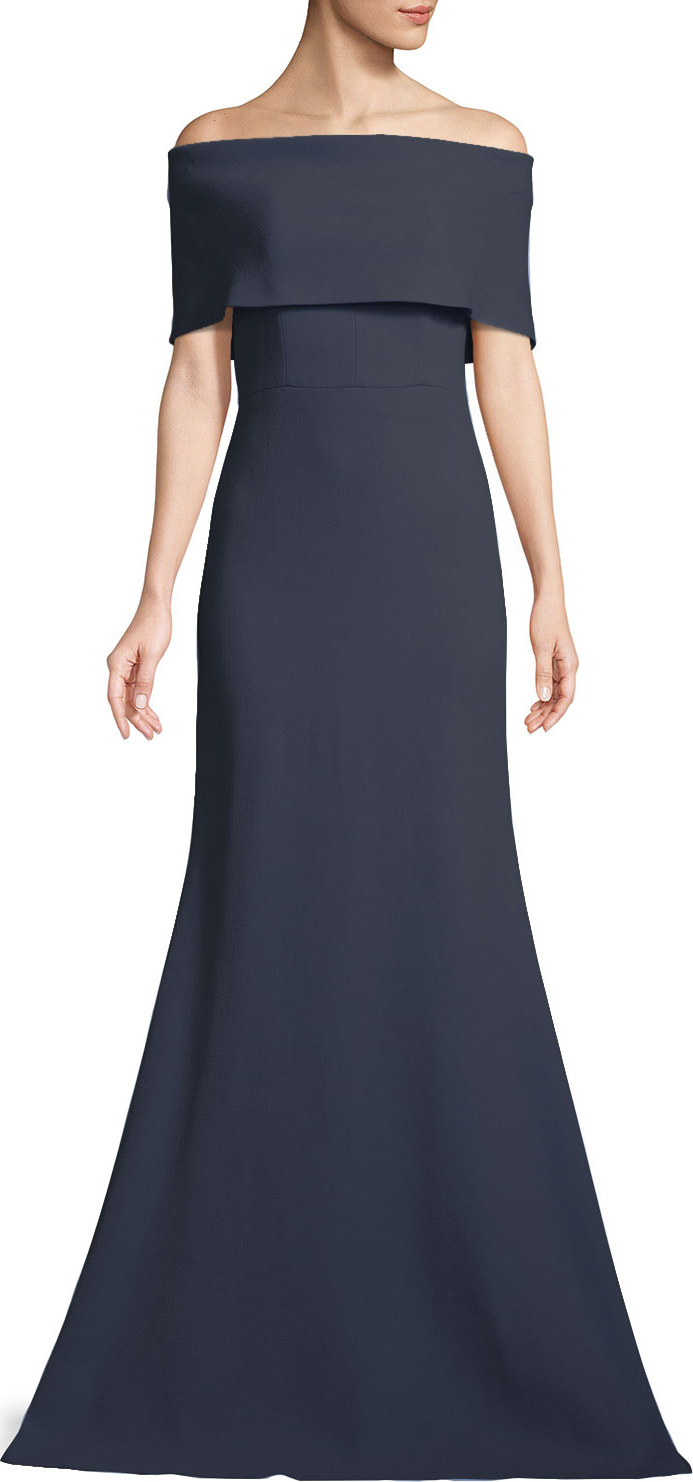 Lela Rose Off-the-Shoulder A-Line Evening Gown