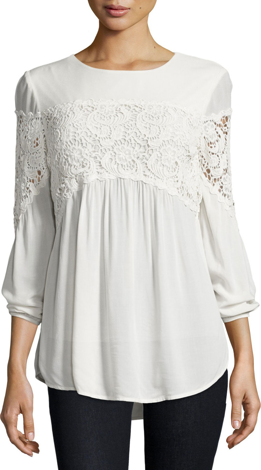 XCVI Aubree Floral-Crochet Top