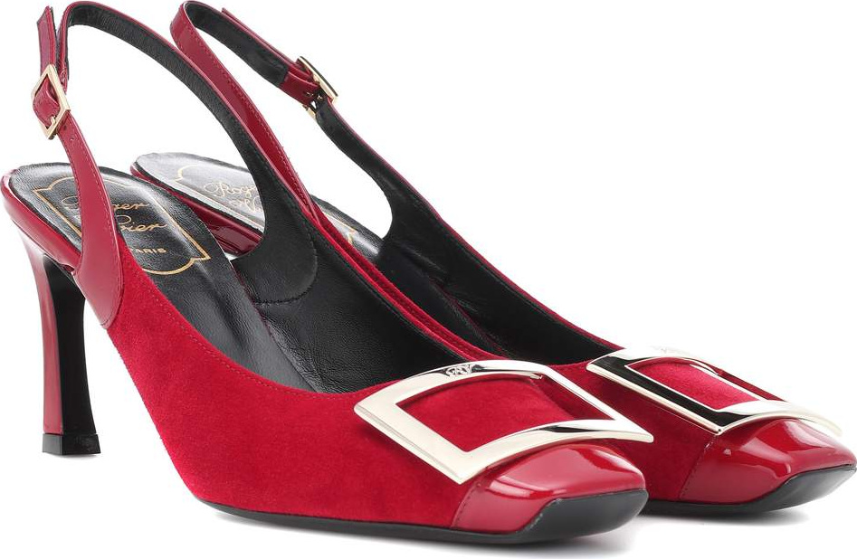 Roger Vivier Trompette suede and leather slingback pumps