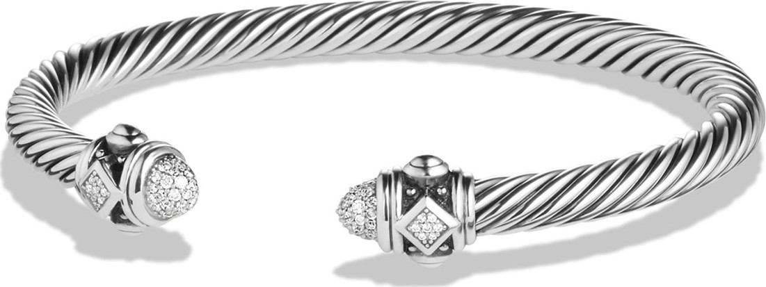 David Yurman 5mm Renaissance Sterling Silver Bracelet w/White Diamonds