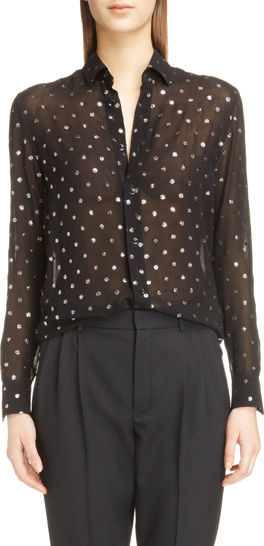 Saint Laurent Glitter Dot Georgette Blouse