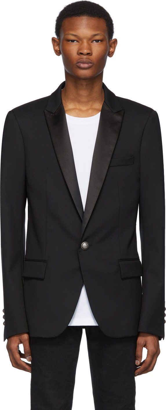 Balmain Black Satin Collar Blazer