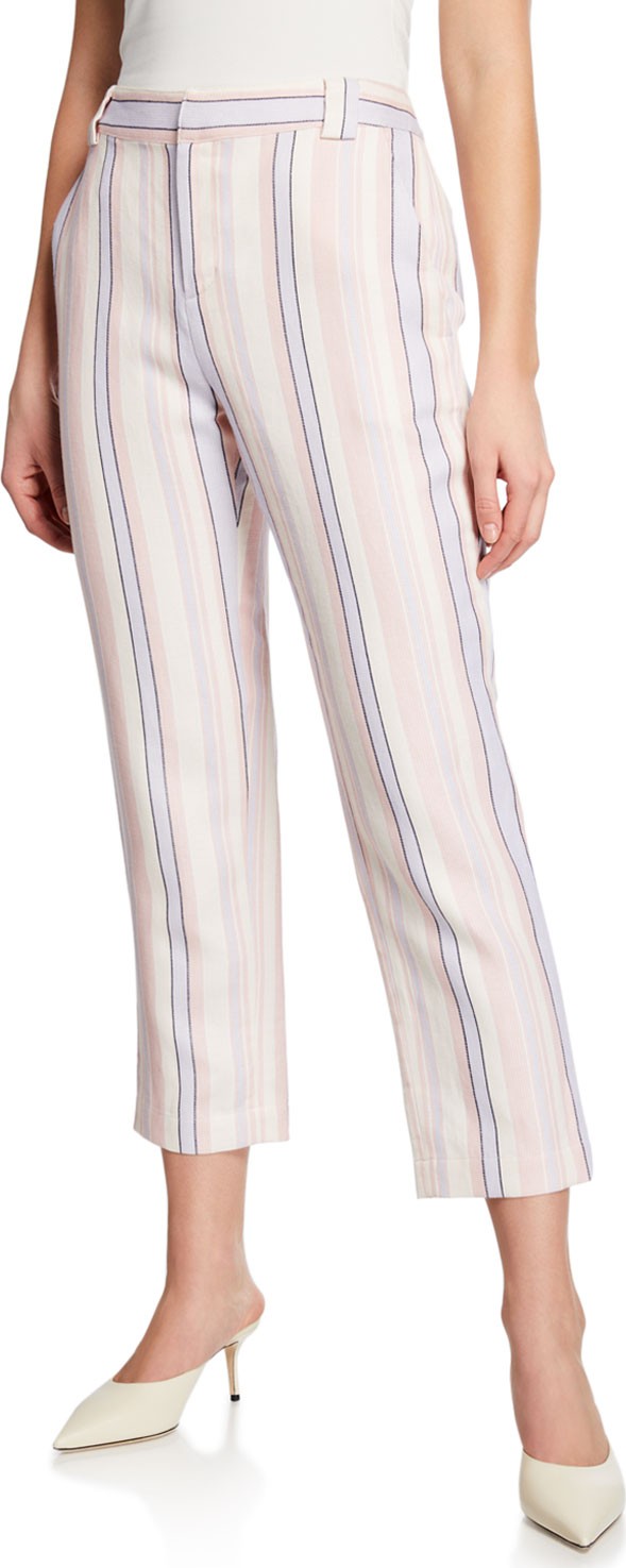 Rebecca Minkoff Ginger Striped Linen-Blend Cropped Pants