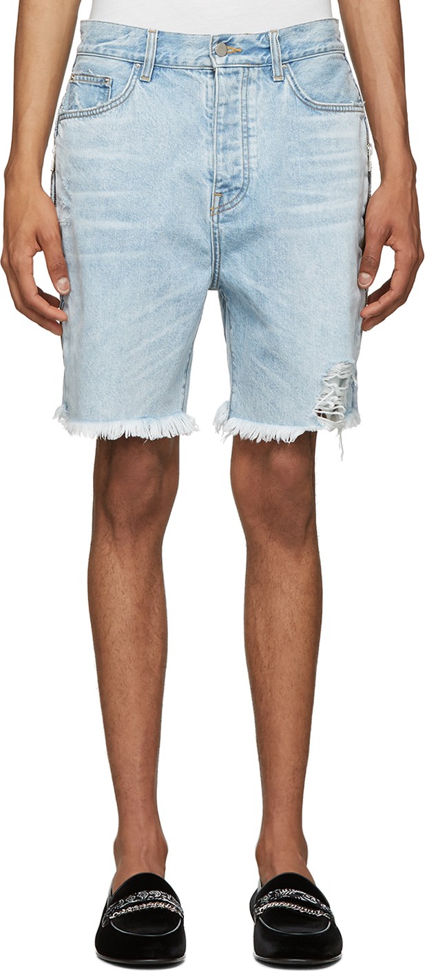 Amiri Blue Denim Half Track Shorts