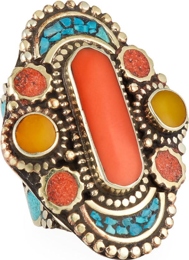 Devon Leigh Coral, Turquoise & Jade Ring