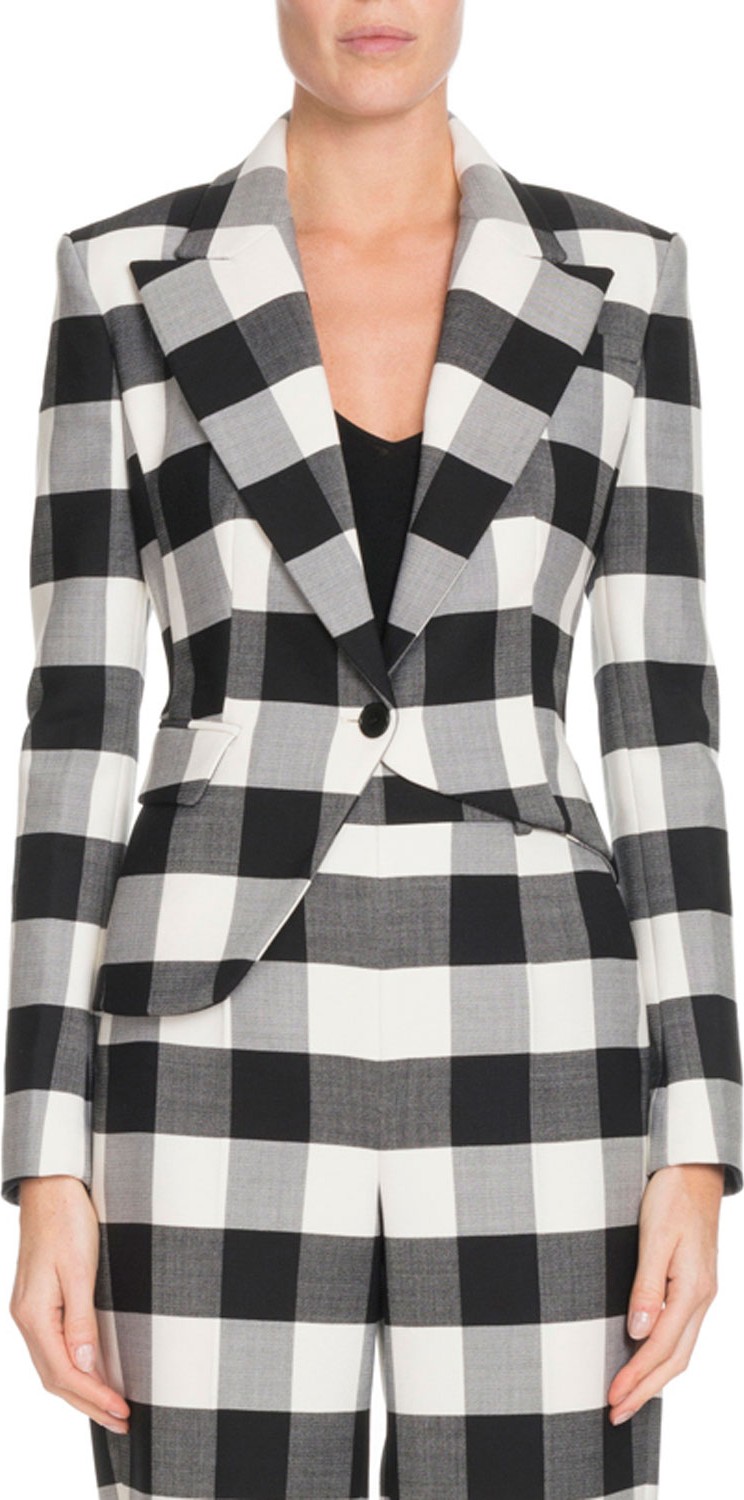 Altuzarra Lazio One-Button Asymmetric Macro Check Stretch-Wool Blazer Altuzarra Lazio One-Button Asymmetric Macro Check Stretch-Wool Blazer