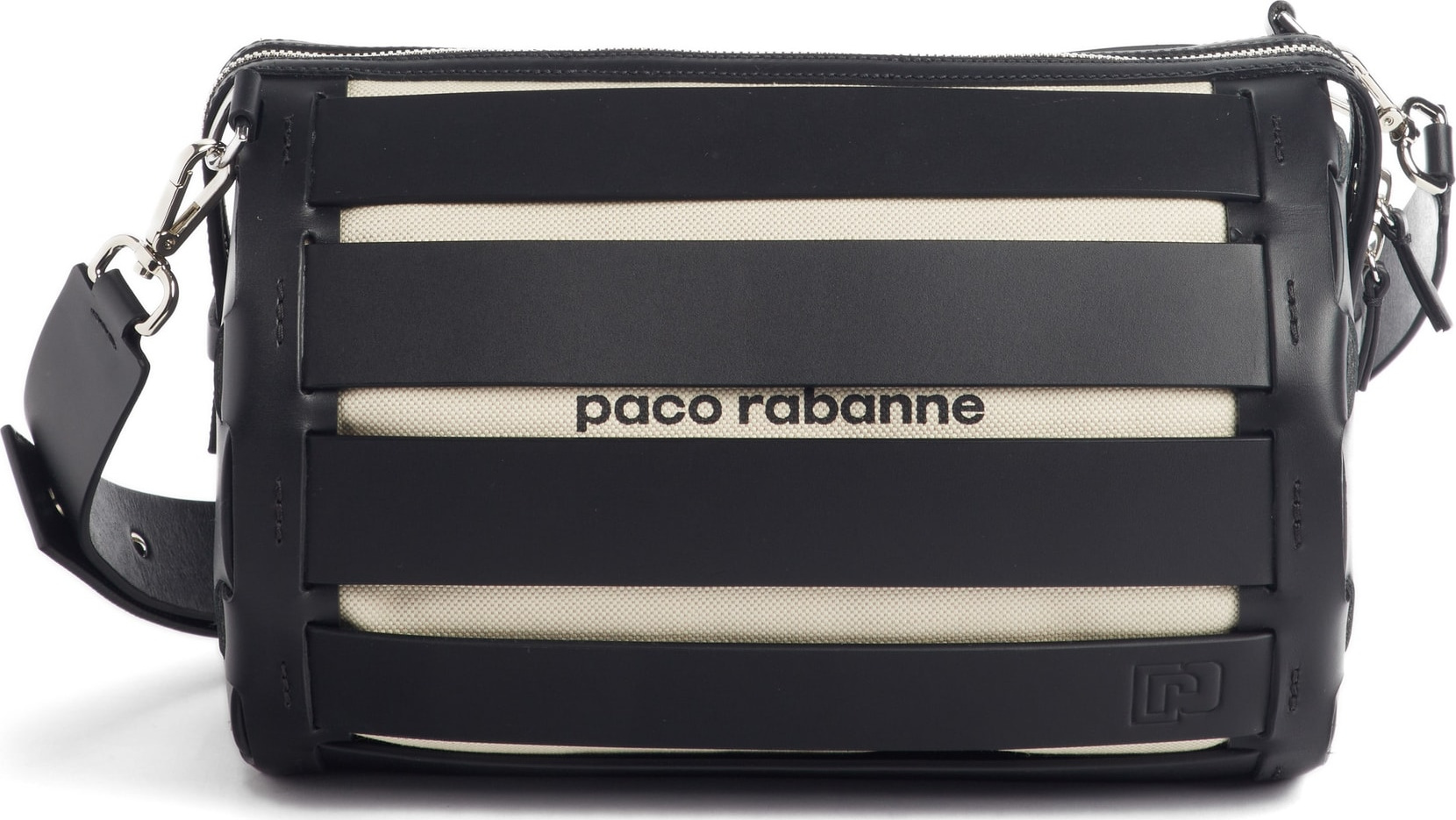 Paco Rabanne Cage Leather & Canvas Shoulder Bag