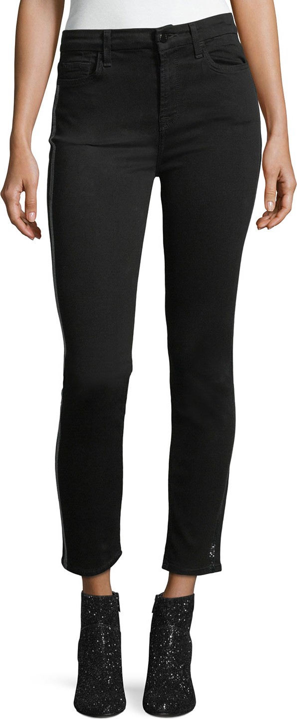 Jen7 Skinny Ankle Jeans w/ Sequin Tuxedo Stripe