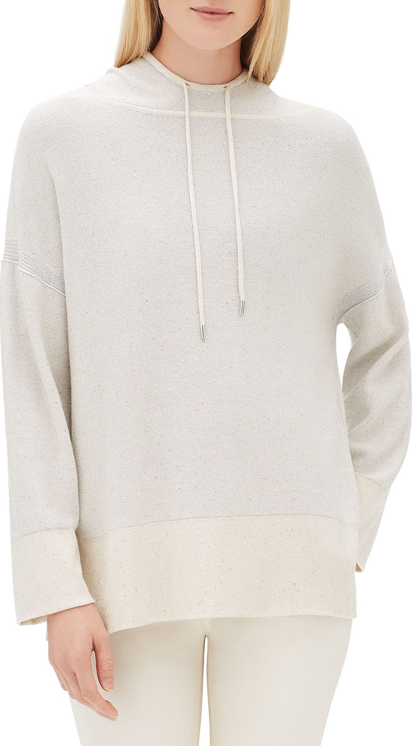 Lafayette 148 New York Sequin Long-Sleeve Luxe Silk Pullover Hoodie