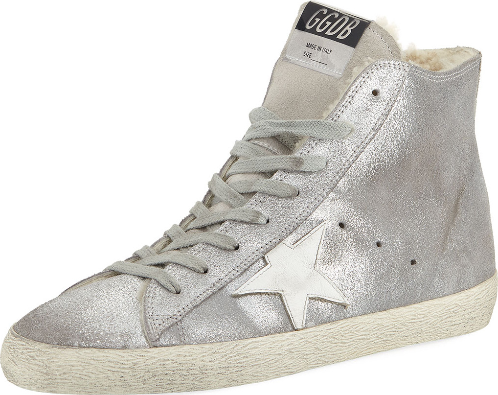 Golden Goose Deluxe Brand Francy Metallic Leather Star High-Top Sneakers with Fur