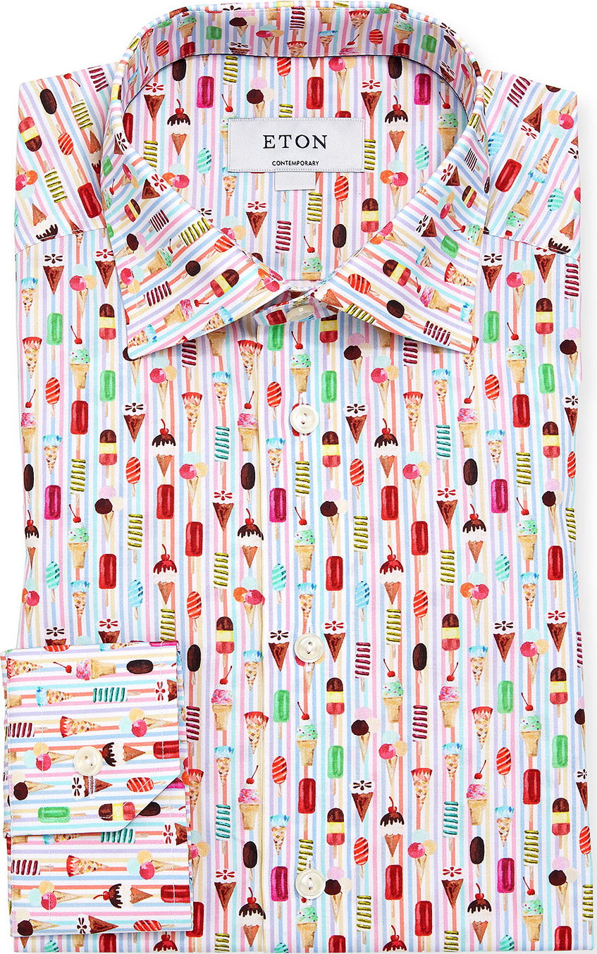 Eton Ice Cream Striped Cotton Dress Shirt