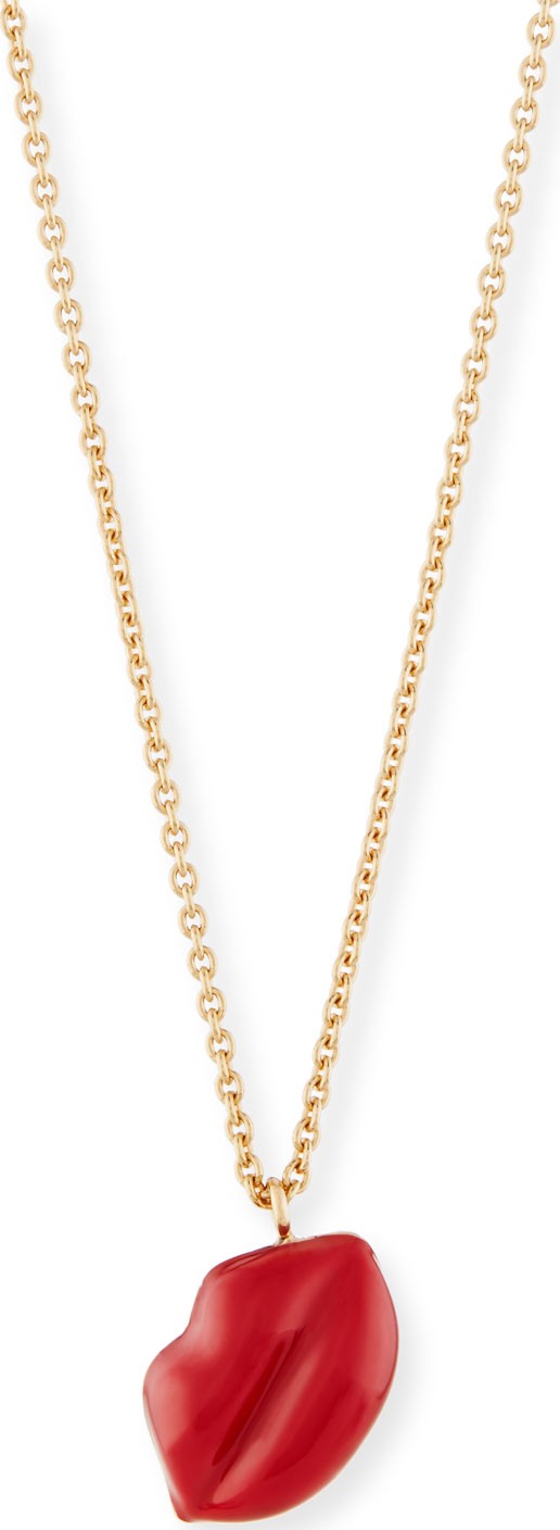 Mattioli Red Enamel Lips Pendant Necklace in 18K Yellow Gold