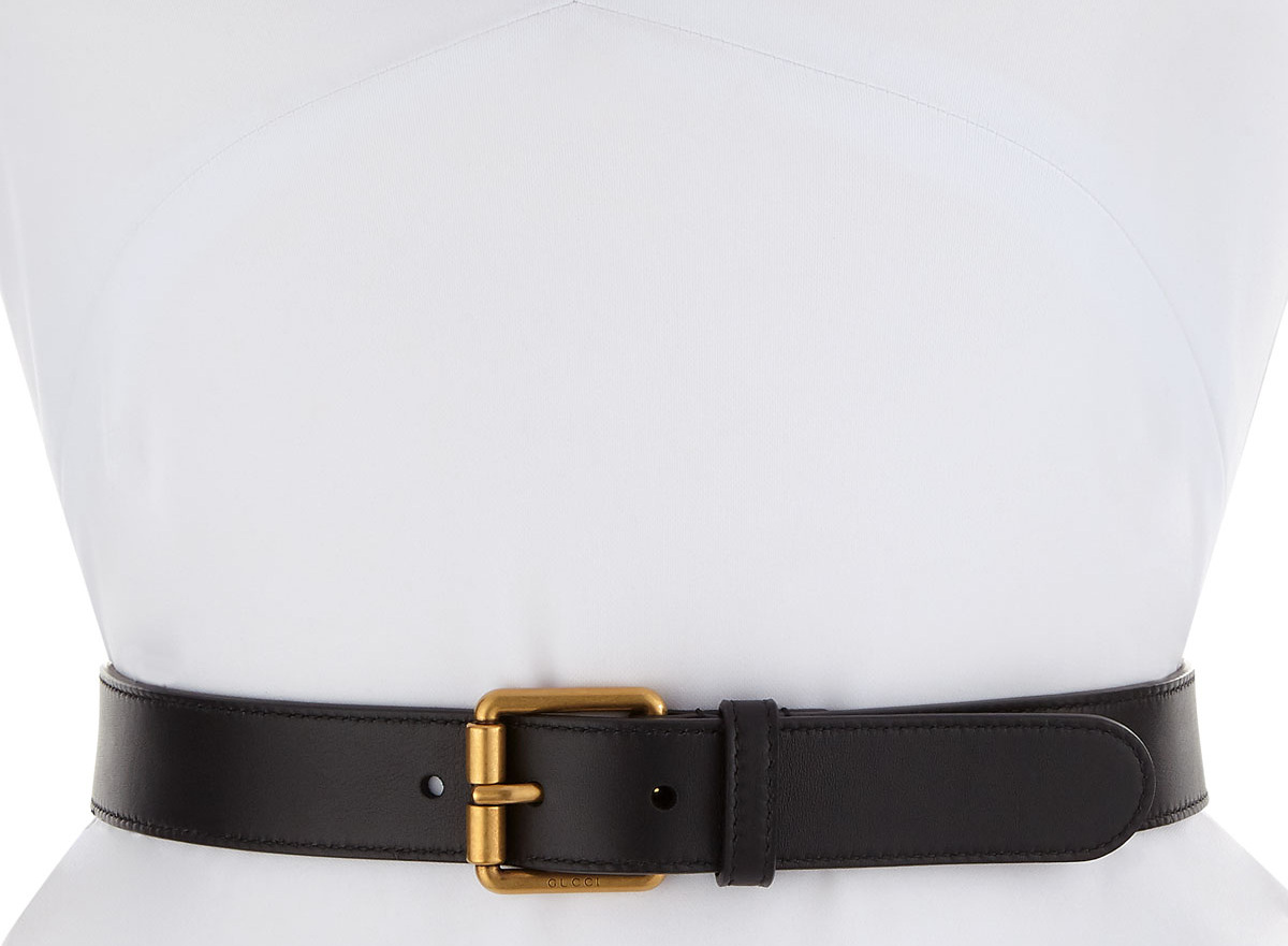 Gucci Leather Square-Buckle Horsebit Belt