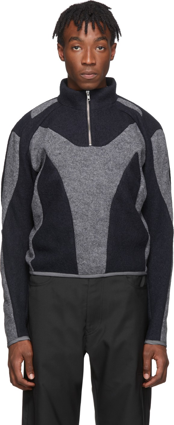 GmbH Grey & Navy Felt Artis Zip Up Pullover