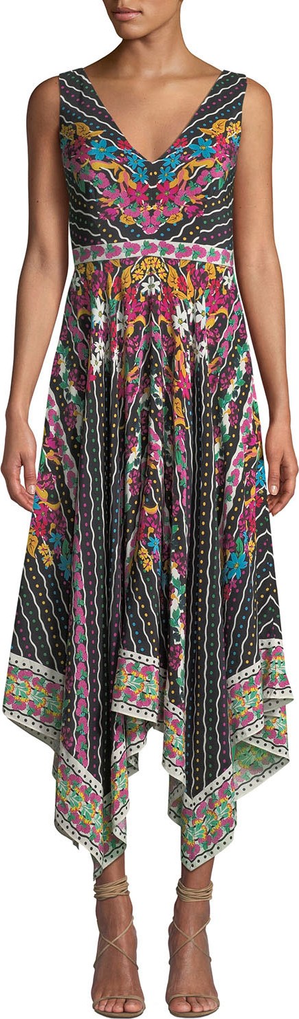 Saloni Zuri Printed Sleeveless V-Neck Dress