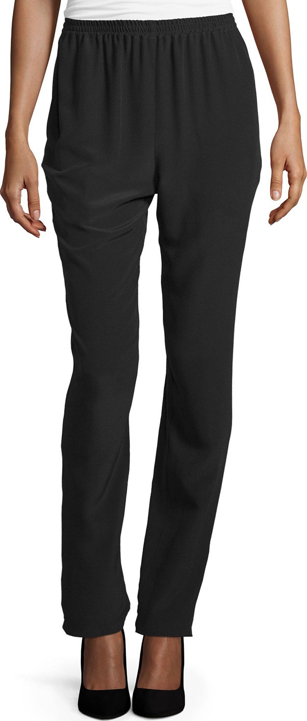 eskandar Slim-Leg Silk Trousers, Black