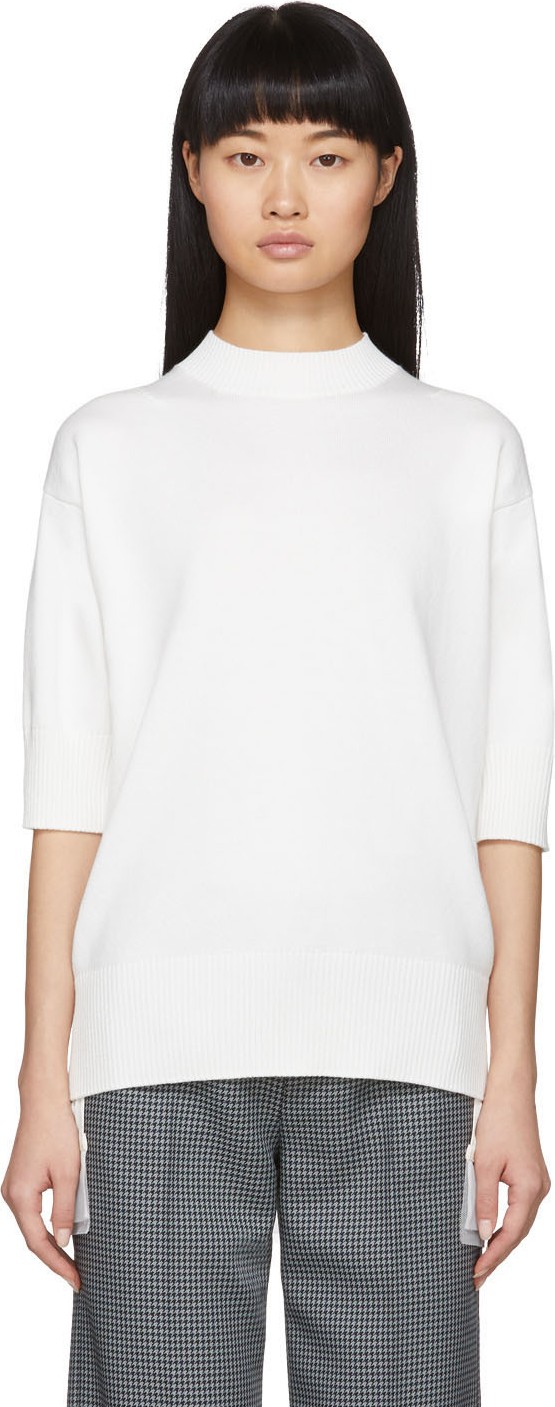 Sacai White Chiffon Hem Sweater
