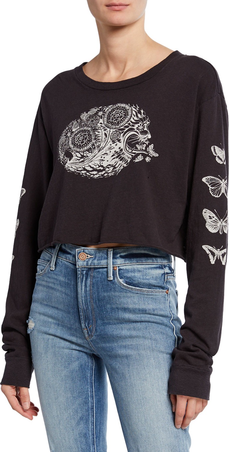 RE/DONE Psychedelic Lion Long-Sleeve Crop Top