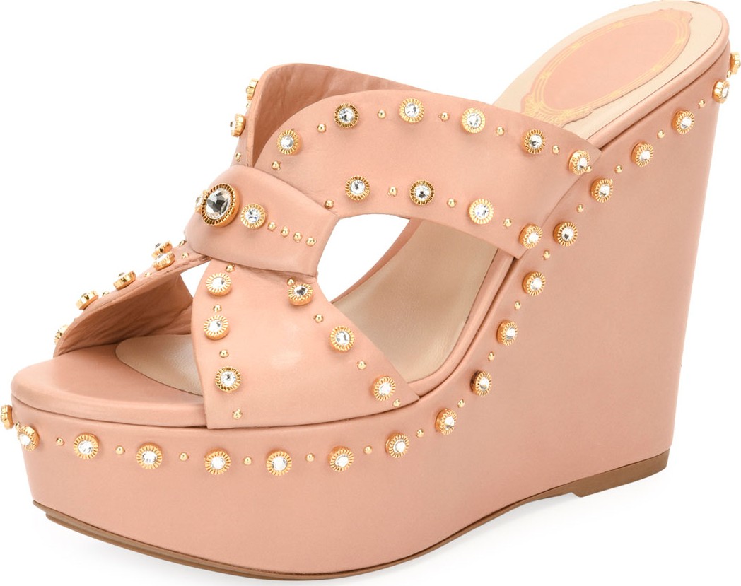 Rene Caovilla Studded Platform Wedge Slide Sandals