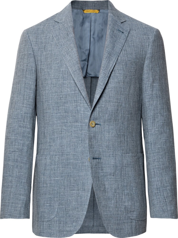 Canali Dusty-Blue Kei Slim-Fit Mélange Linen and Silk-Blend Suit Jacket