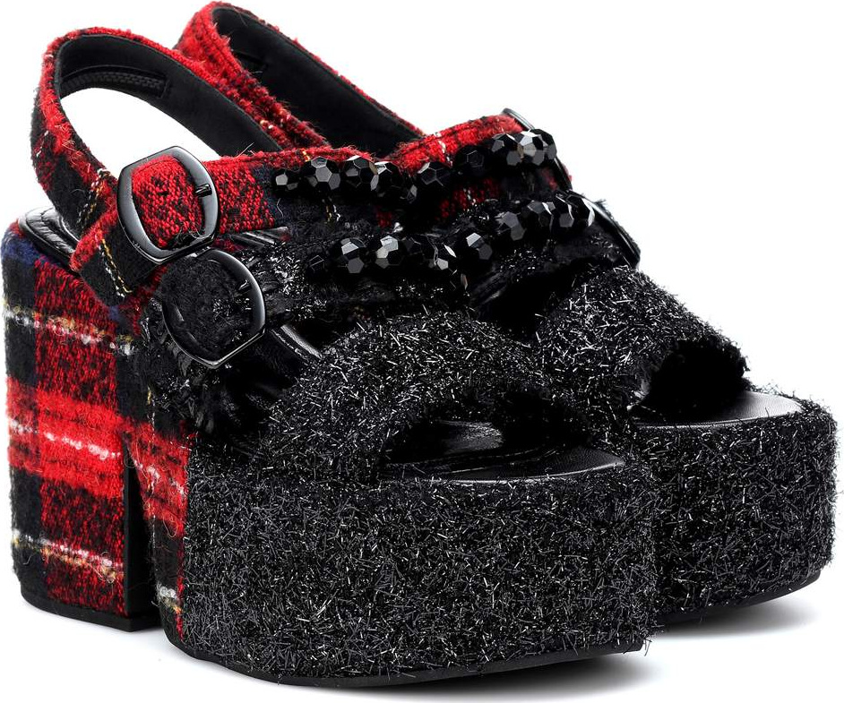 Simone Rocha Embellished tartan plateau sandals