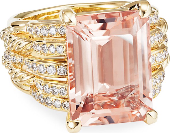David Yurman Tides 18k Gold Diamond & Morganite Wide Ring, Size 5