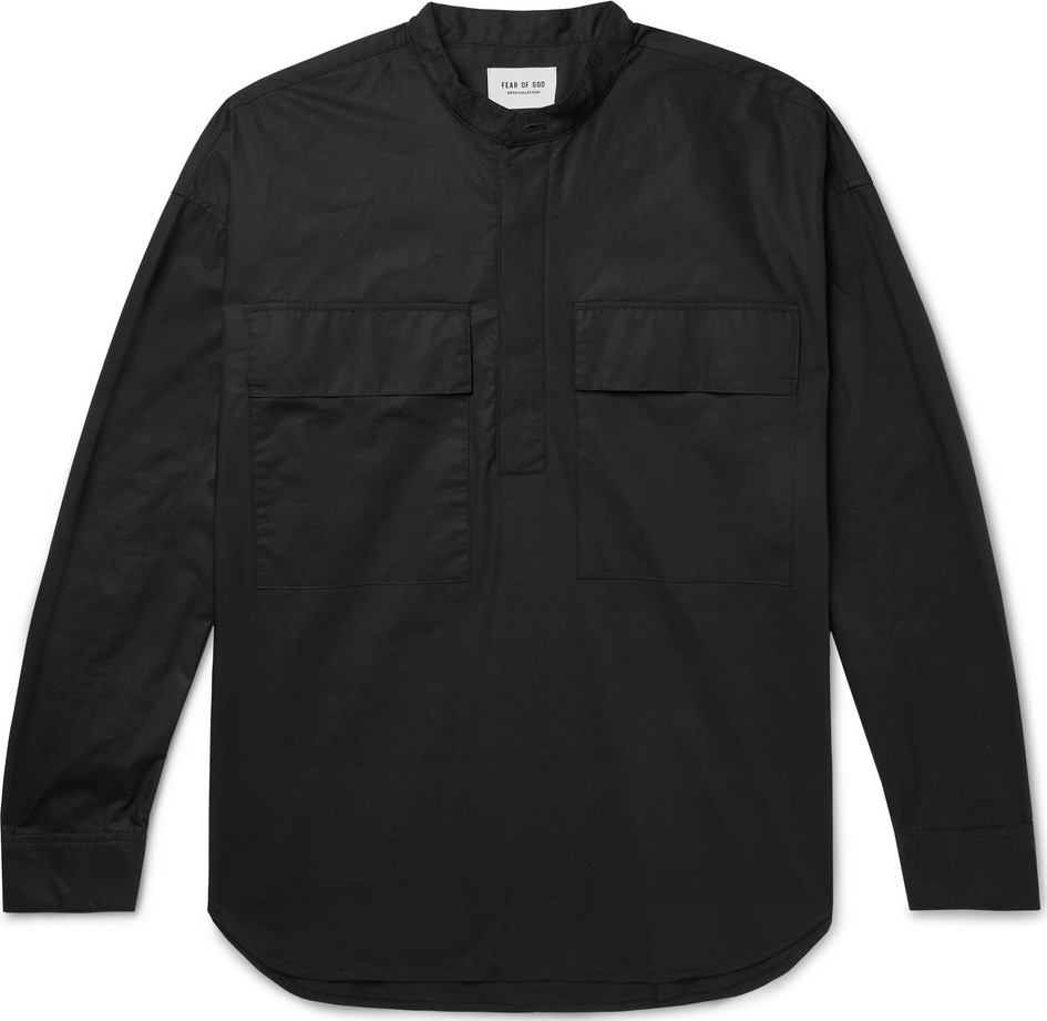 Fear of God Oversized Grandad-Collar Supima Cotton-Poplin Half-Placket Shirt