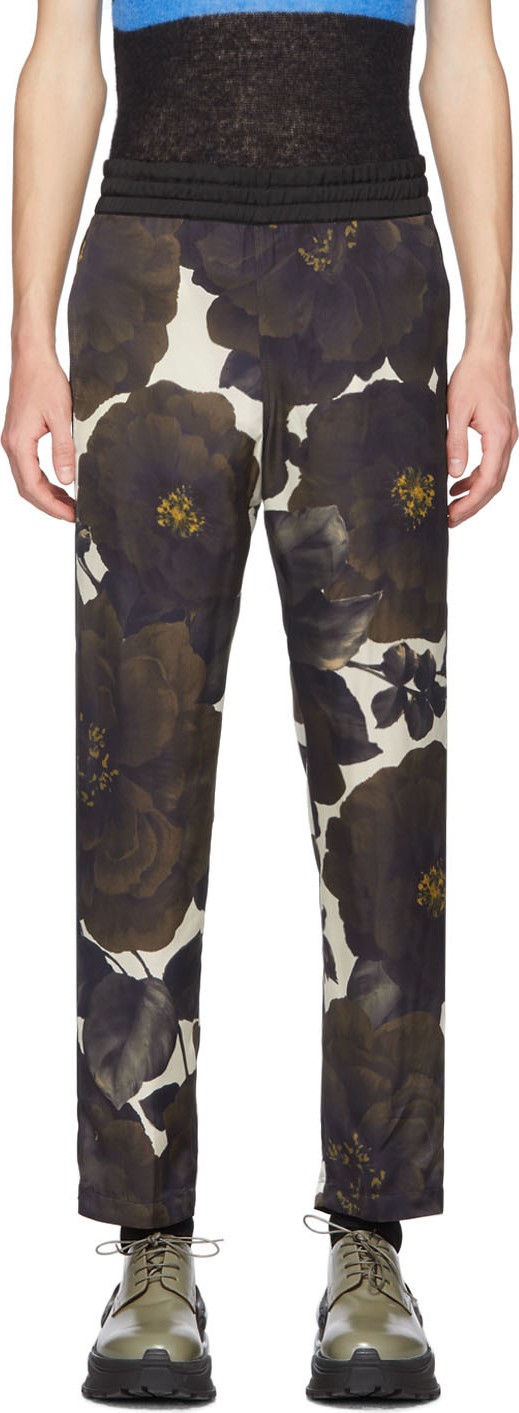 Dries Van Noten Off-White & Green Perons Trousers