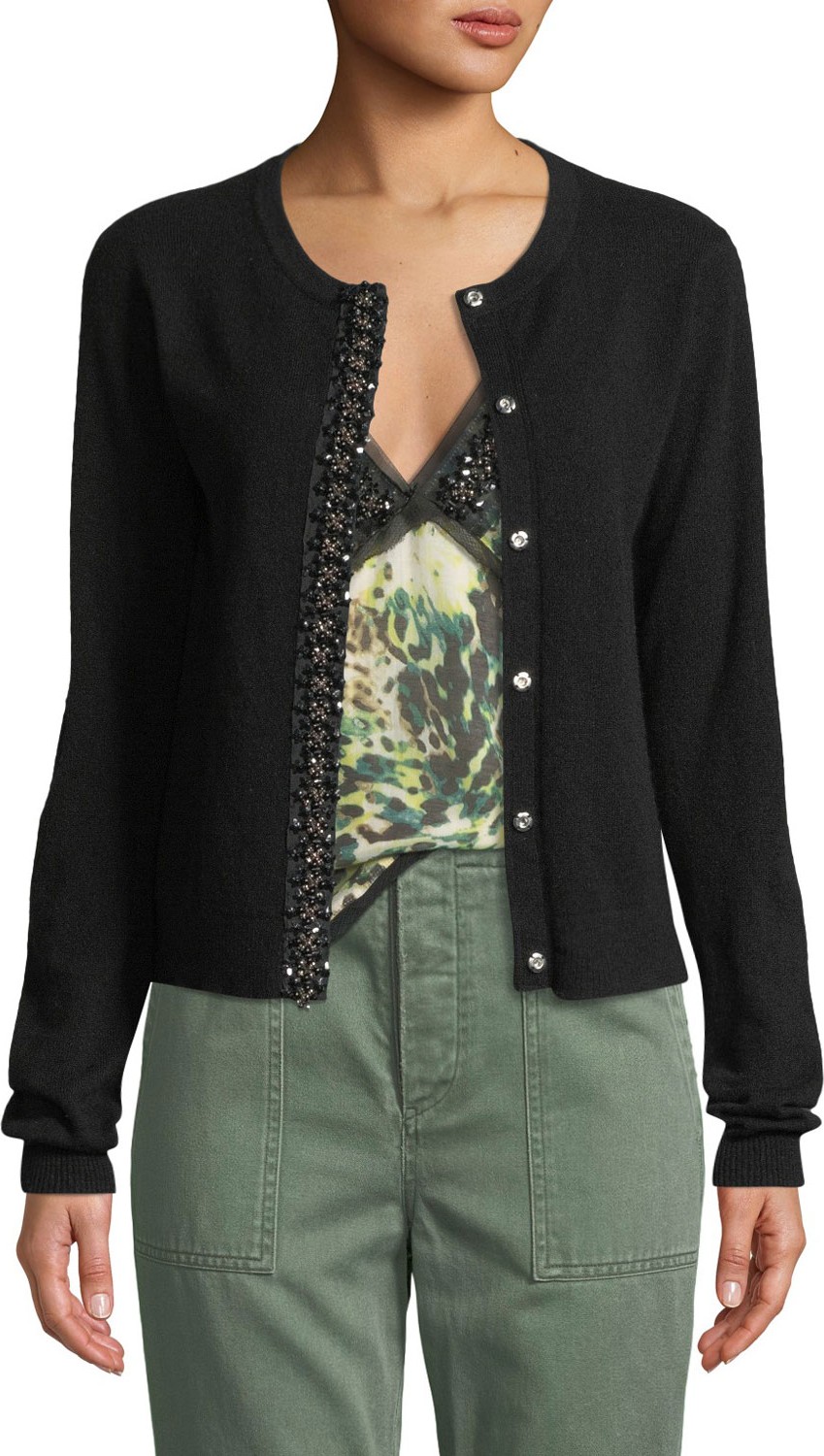 Le Superbe Back In Black Embellished Cashmere Cardigan