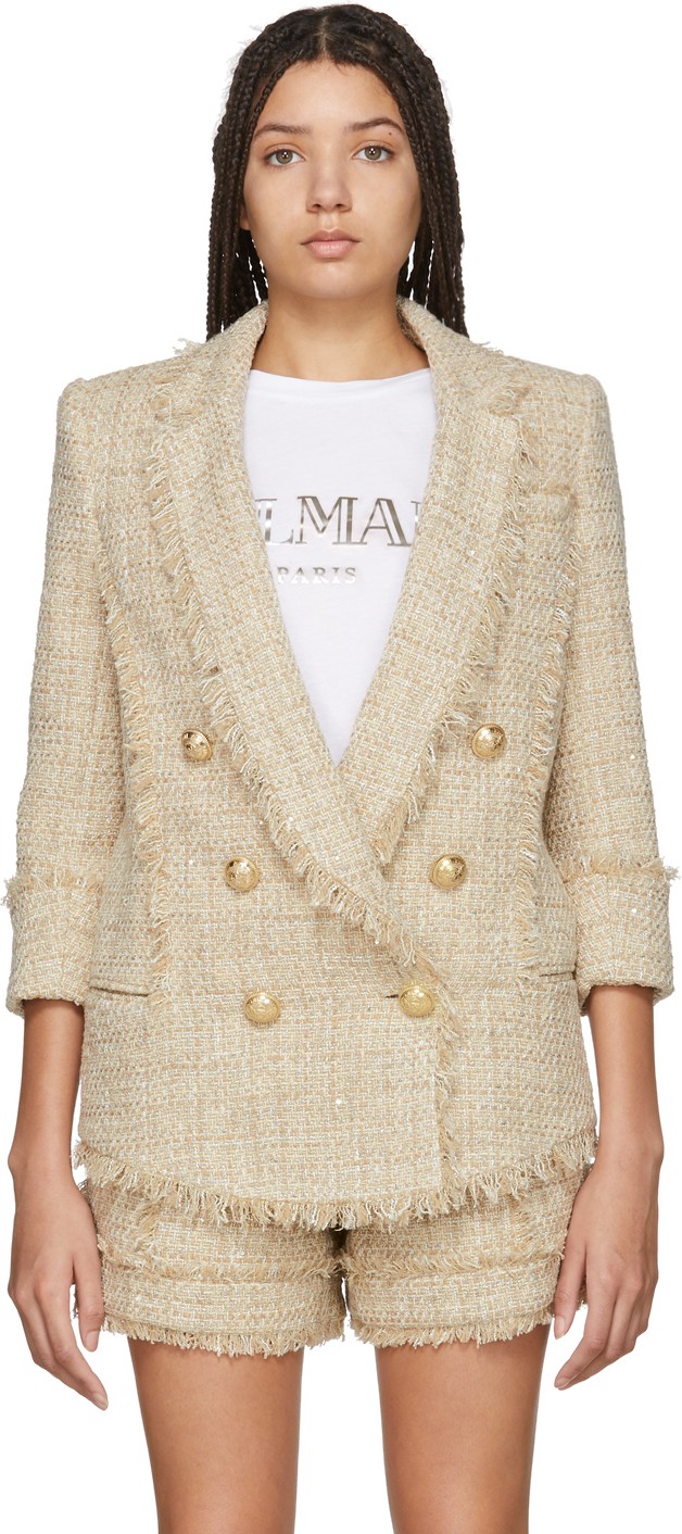 Balmain Beige Metallic Blazer