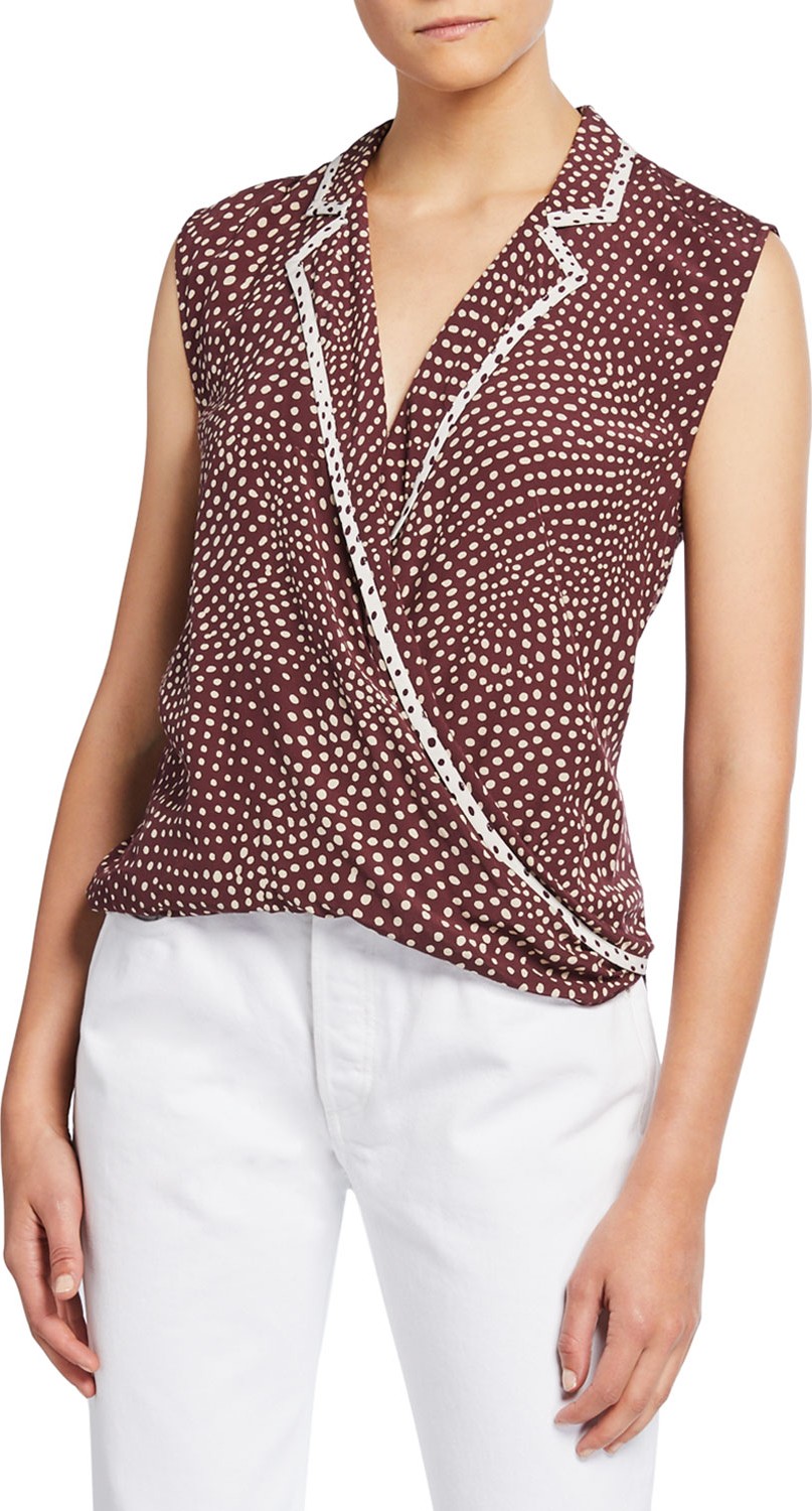 Rag & Bone Dean Dot-Print Sleeveless Wrap Top