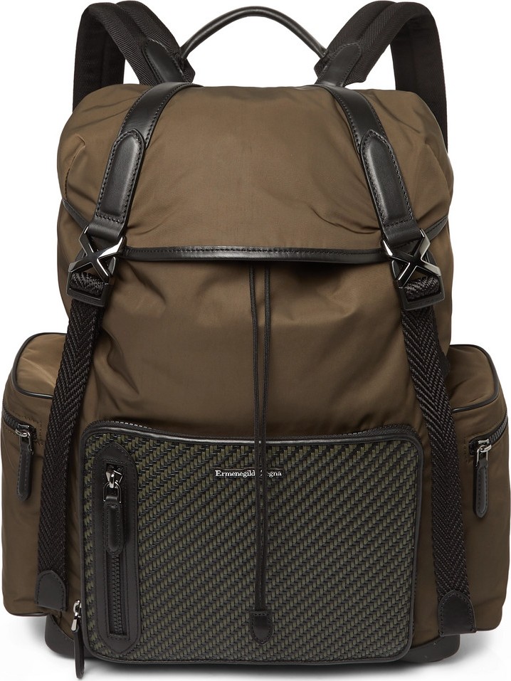 Ermenegildo Zegna Pelle Tessuta Leather, Mesh and Nylon Backpack