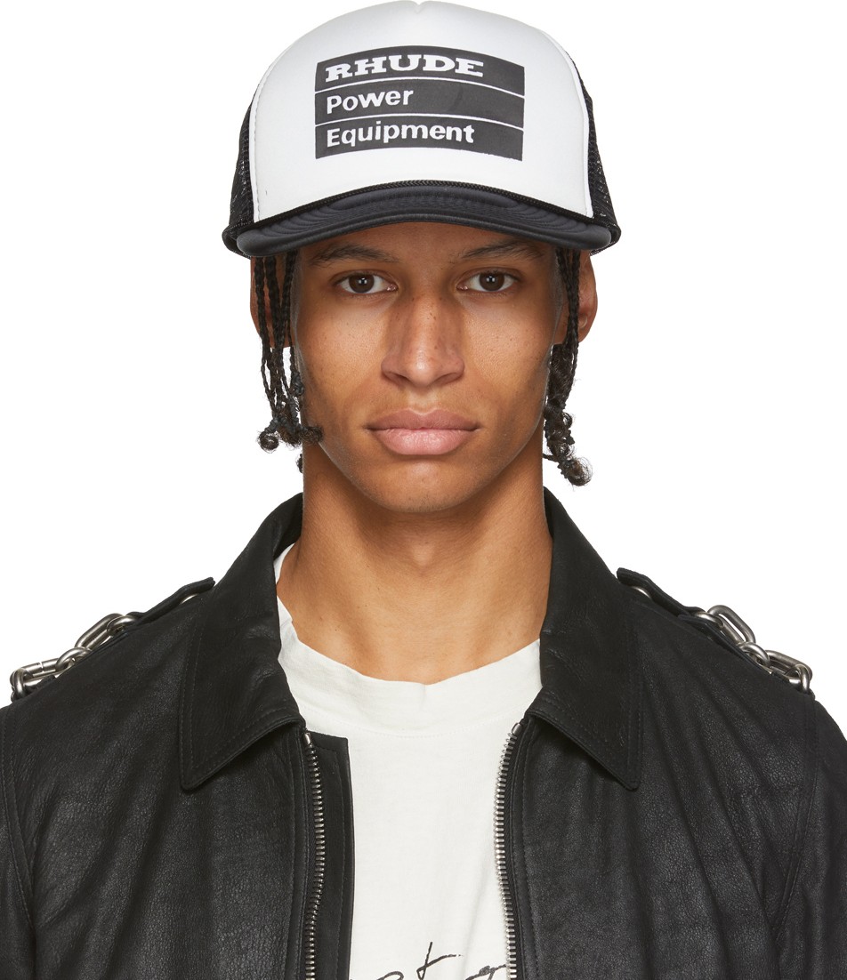 RHUDE Black & White Power Equipment Trucker Cap