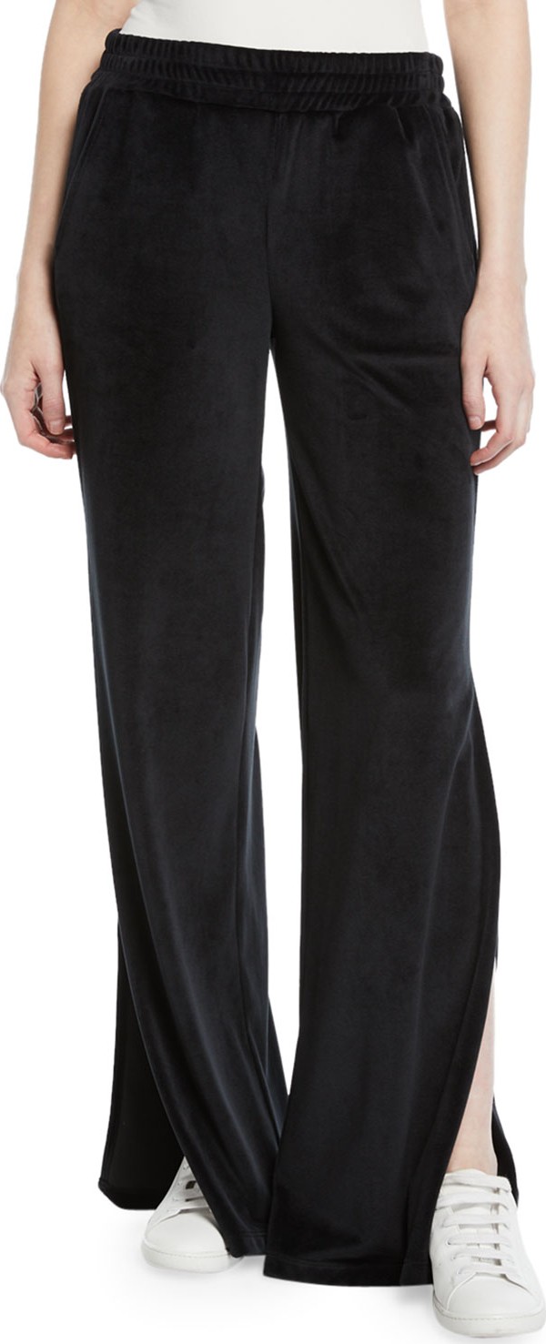 Cushnie Low-Rise Split-Leg Velour Active Pants